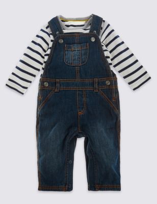 2 Piece Pure Cotton Dungarees & Bodysuit Outfit